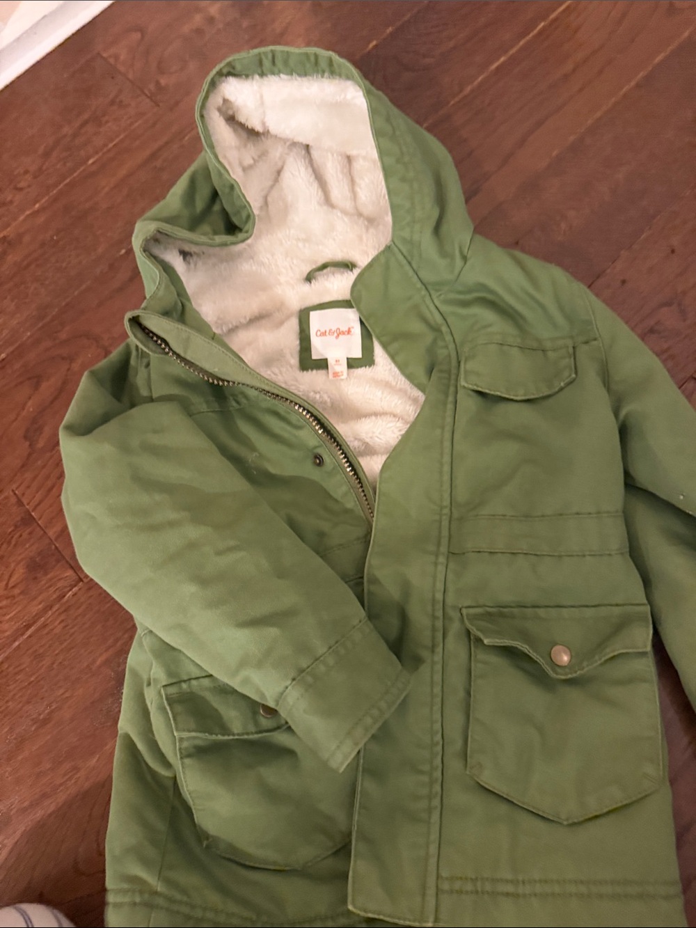Cat & Jack Green Hooded Sherpa-Lined Puffer Jacket